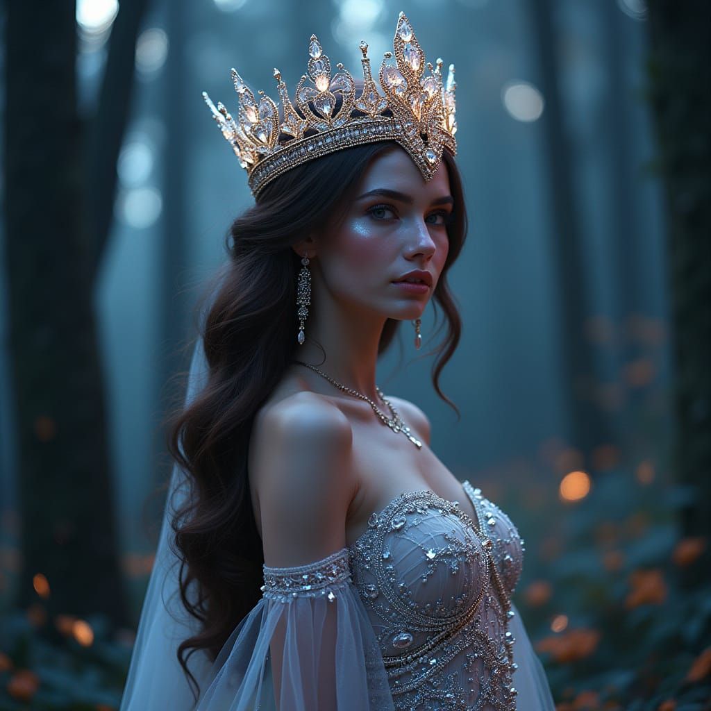 Goddess Princess with Crystal Crown in Mucha-Inspired Style