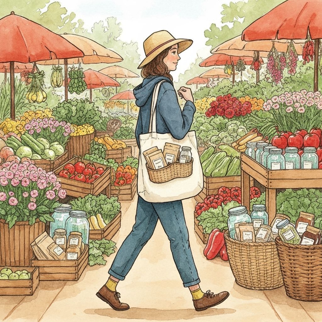 Farmer's Market Scene in Whimsical Watercolor Style