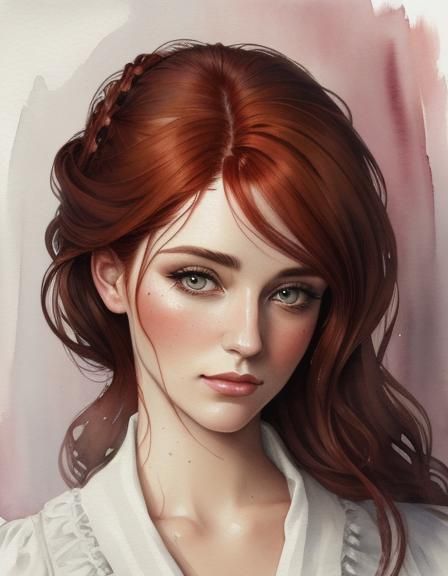 Victorian Governess Portrait in Watercolor Style