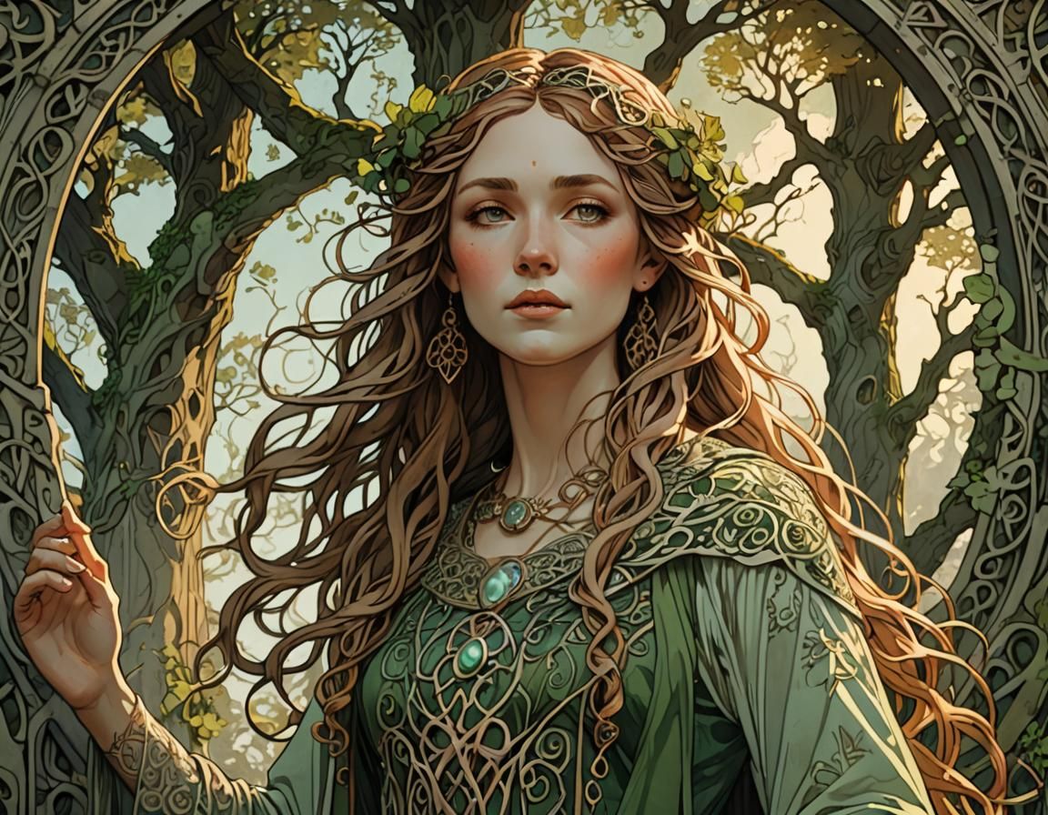 Brigid, Celtic Goddess, in Art Nouveau Style