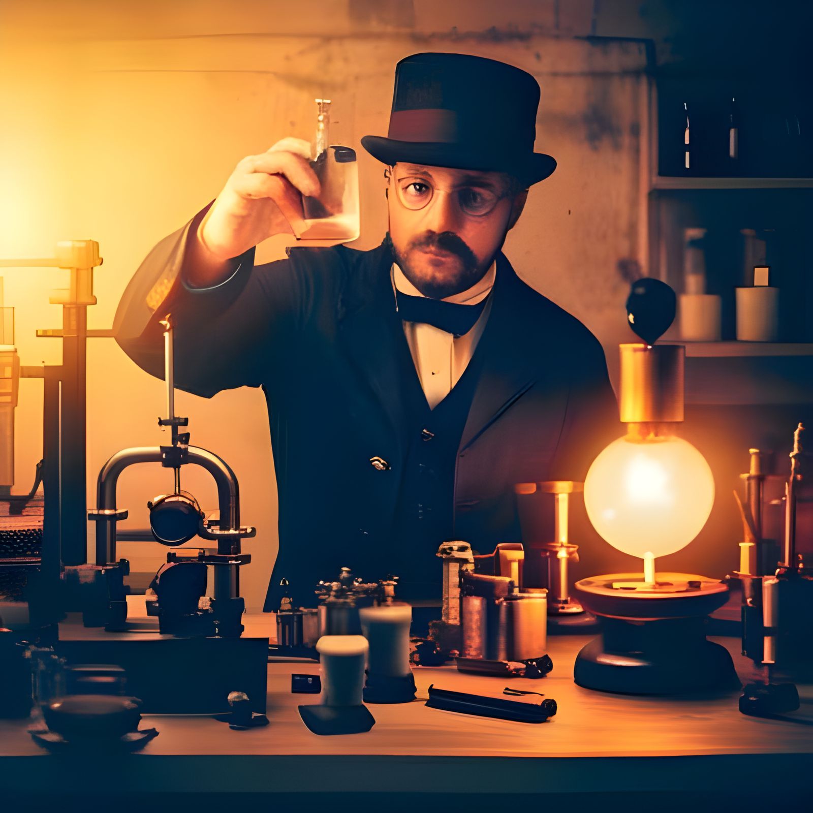 Steampunk Alchemist in a Foggy Laboratory