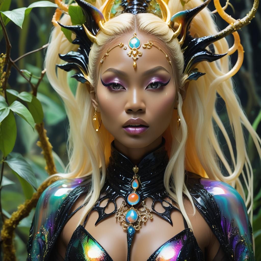 Baroque Surrealist Vampire Portrait in Jungle Swamp