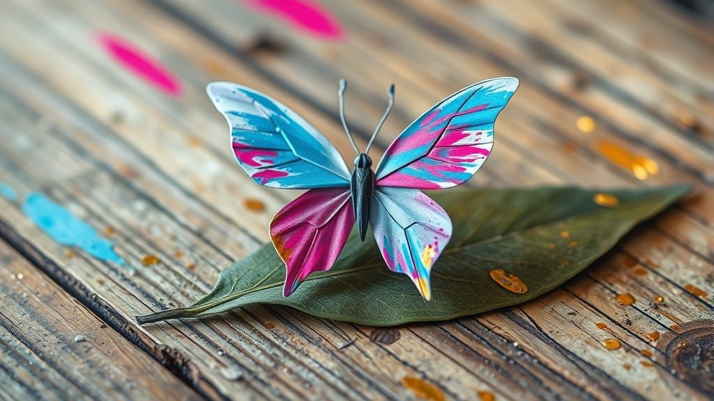Origami Butterfly in Motion: A Mixed Media Artwork