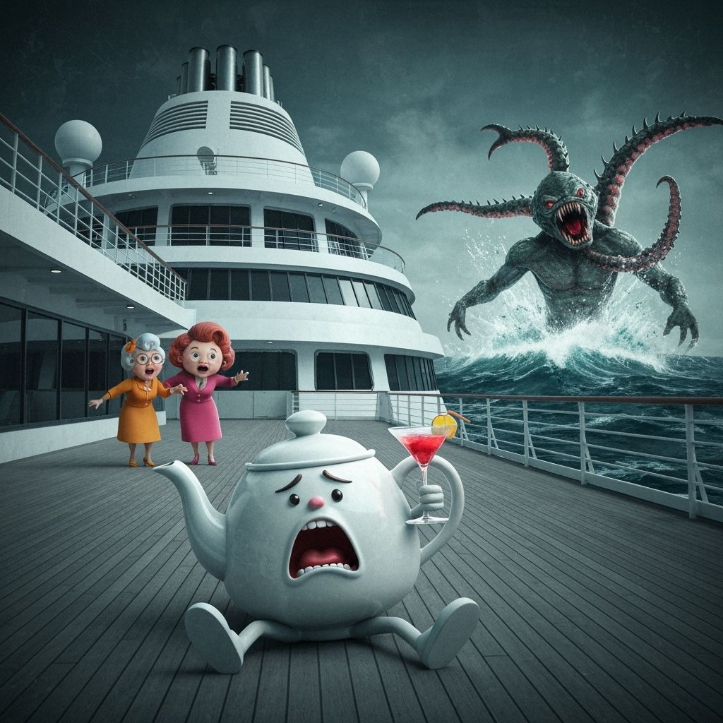 Terrified Teapot's Cruise Ship Nightmare in Grunge Aesthetic