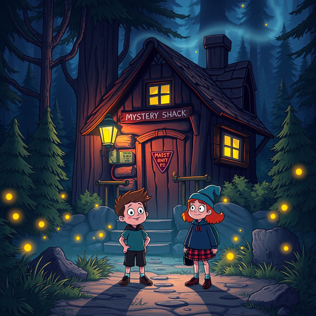 Dipper and Mabel at Gravity Falls Mystery Shack