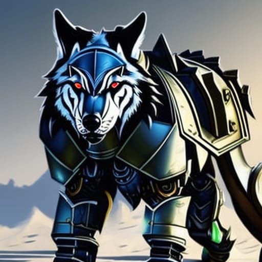 Armored Mechanical Wolf Hyperrealistic Splash Art