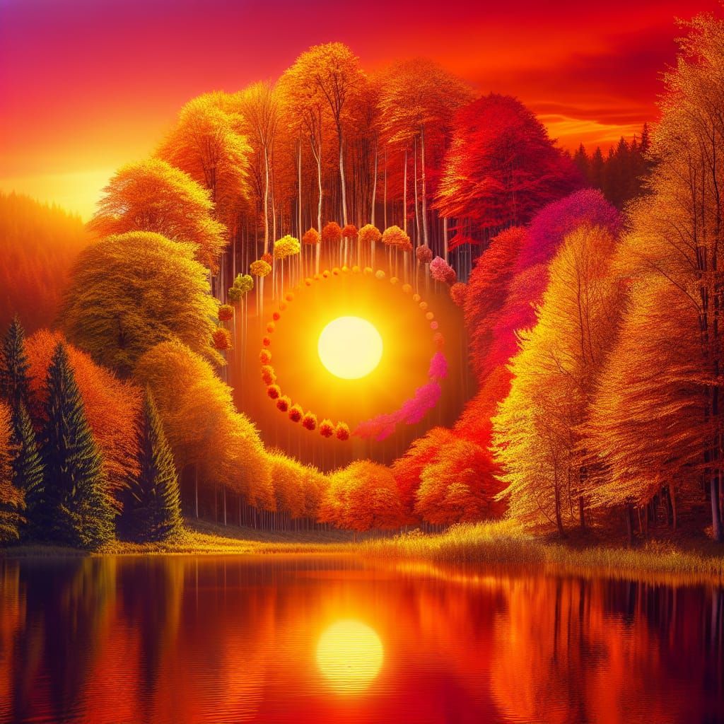 Autumn Lake at Sunset: A Transition to Winter