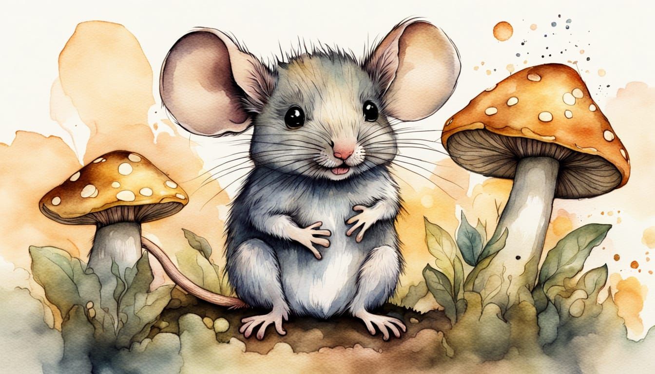 Whimsical Ink Illustration of Baby Mouse