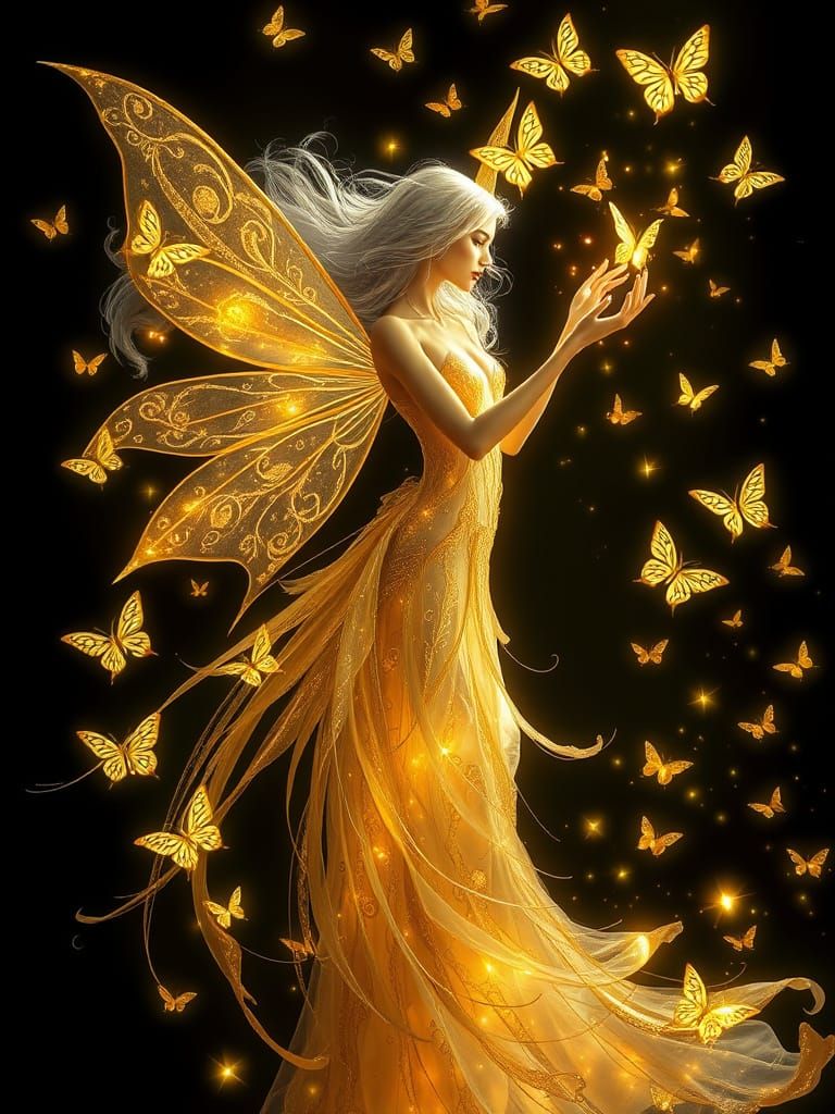 Golden Enchantment Fairy in Whimsical Realism