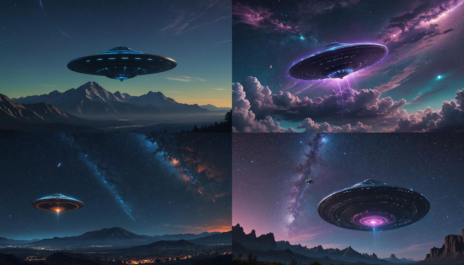 UFO Flying in Starry Night Sky: Matte Painting