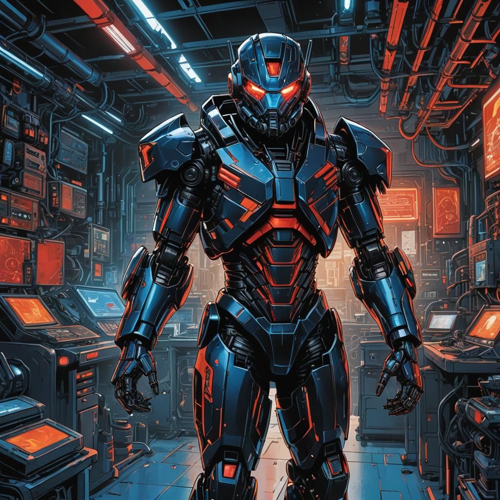 Unisex Mecha Suit in High-Tech Lab, Comic Book Art