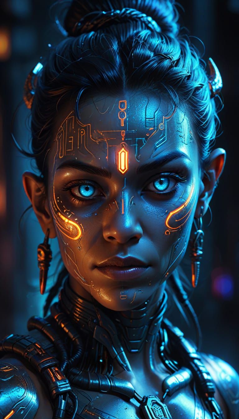 Cyberpunk Hanuman Portrait with Neon Lighting