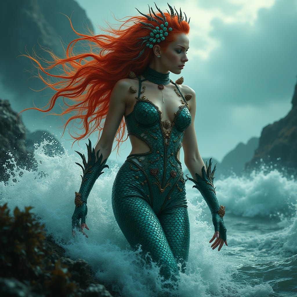 Siren Emerges from Ocean Depths: Punk Aesthetic