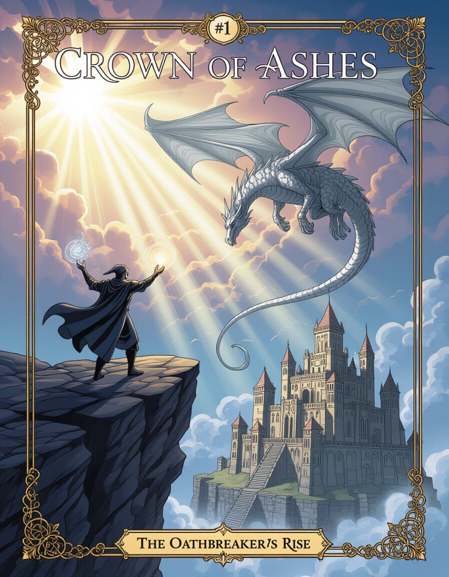 Fantasy Comic Cover: Mage, Dragon, and Ruined Citadel