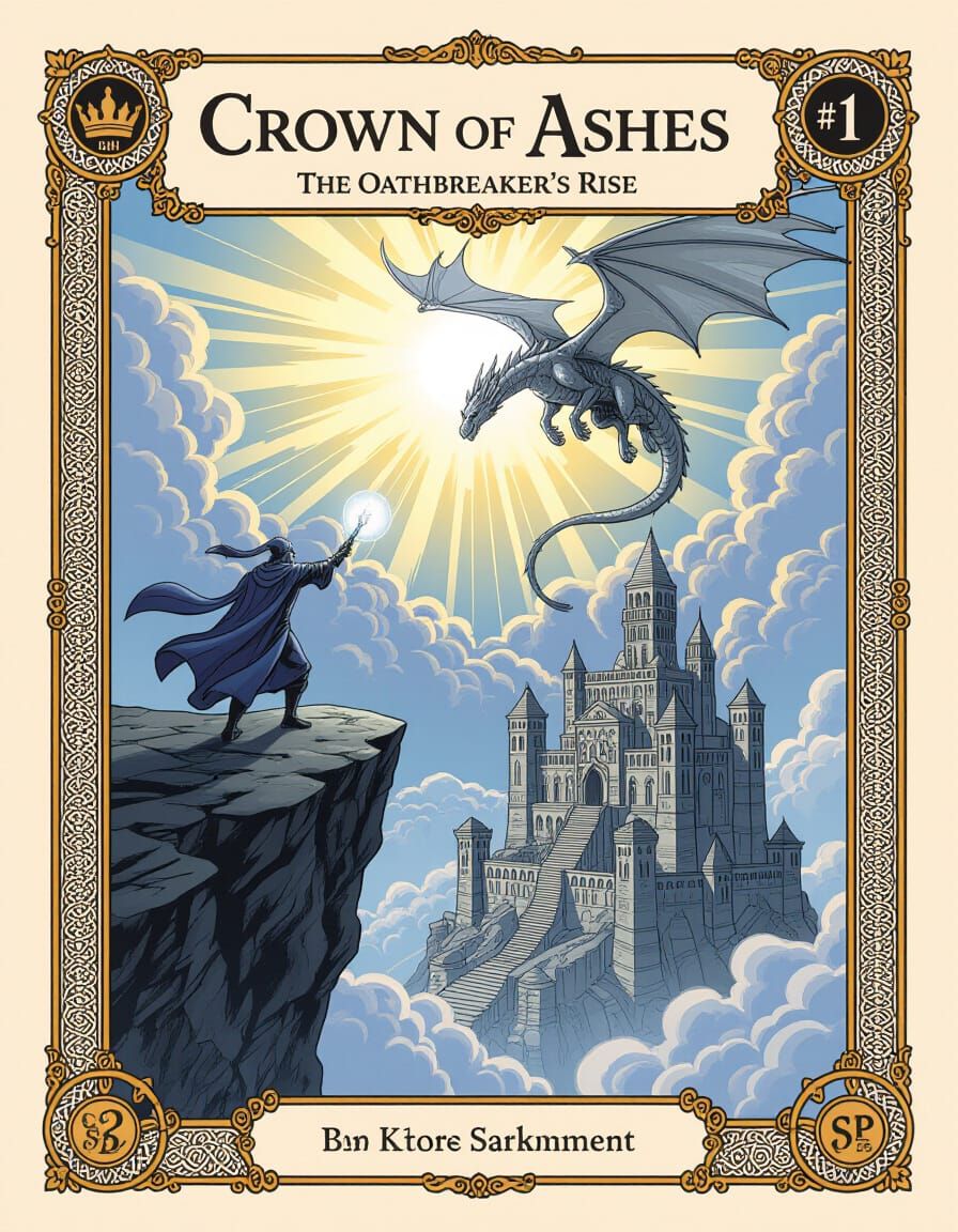 Fantasy Comic Cover: Mage, Dragon, and Ruined Citadel