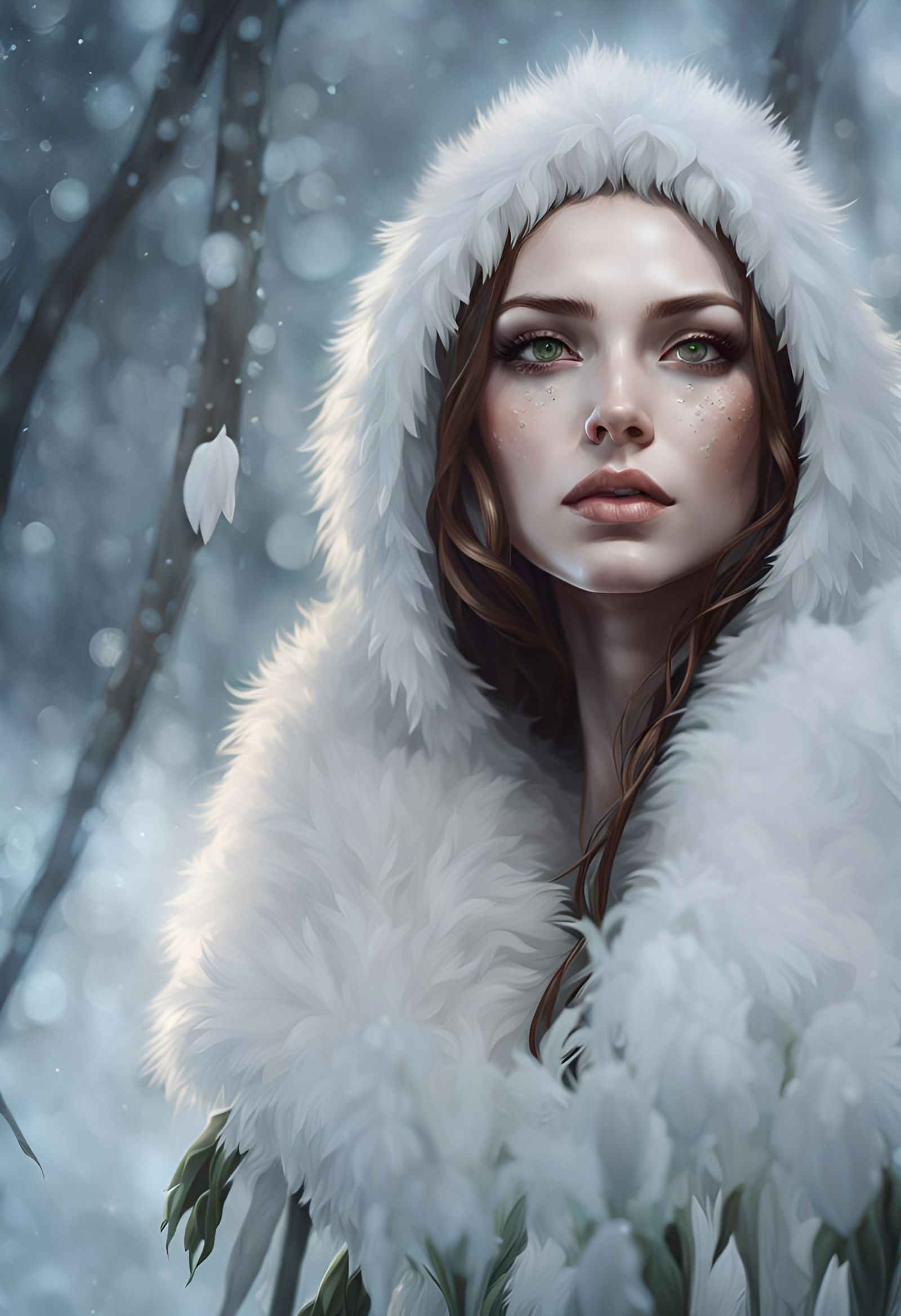 Greek Queen Portrait with Snowdrop Flowers