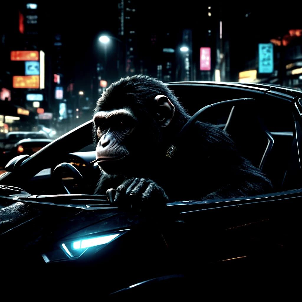 Monkey Drives Lamborghini Out Window at Night