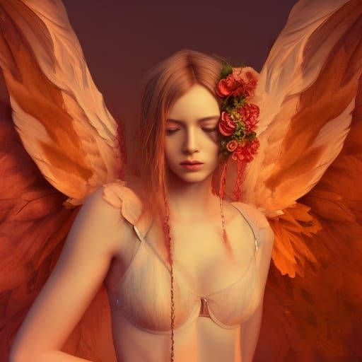 Sad Angel with Feather Wings: Detailed Matte Painting