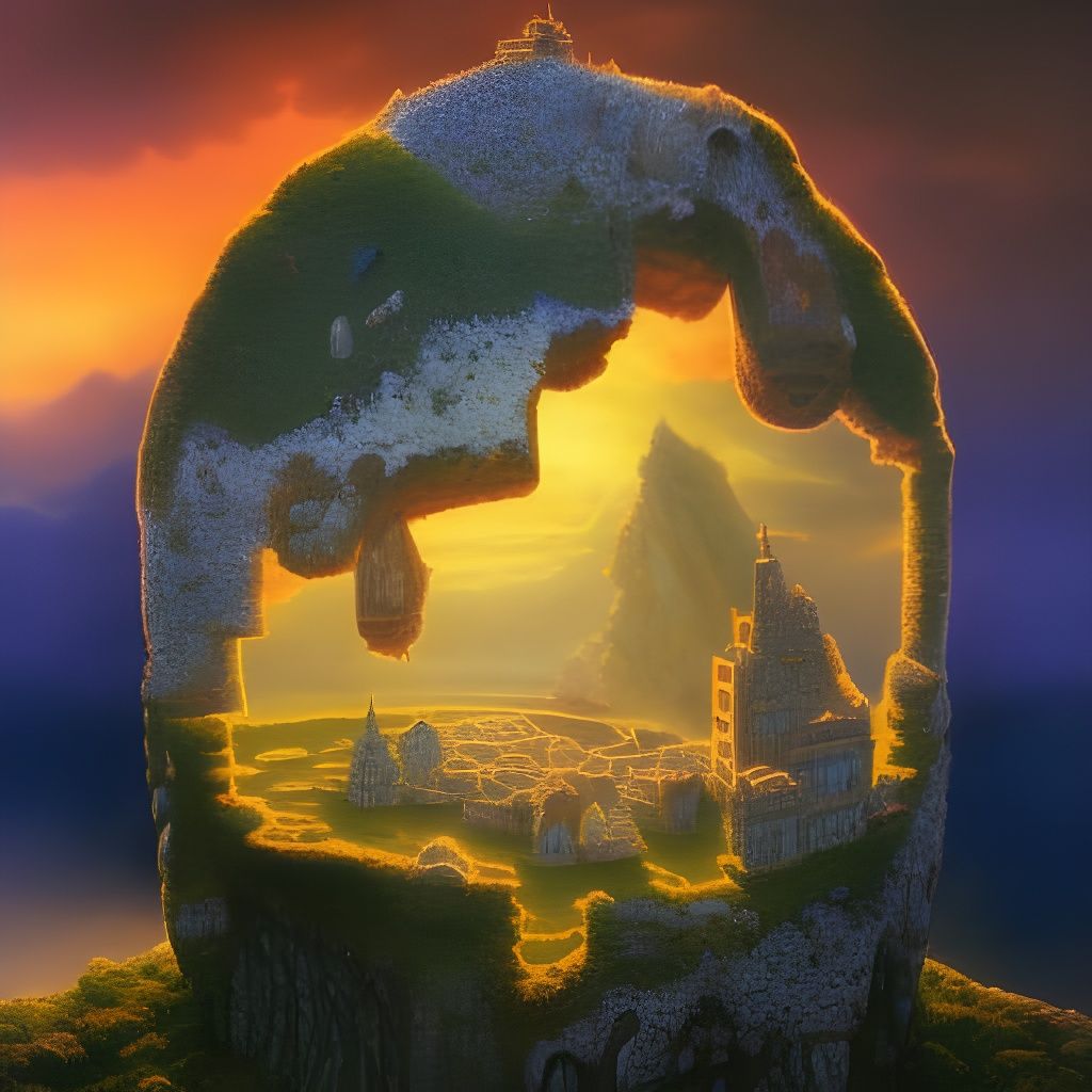 Miniature Castle in Moss Agate Geode Orb