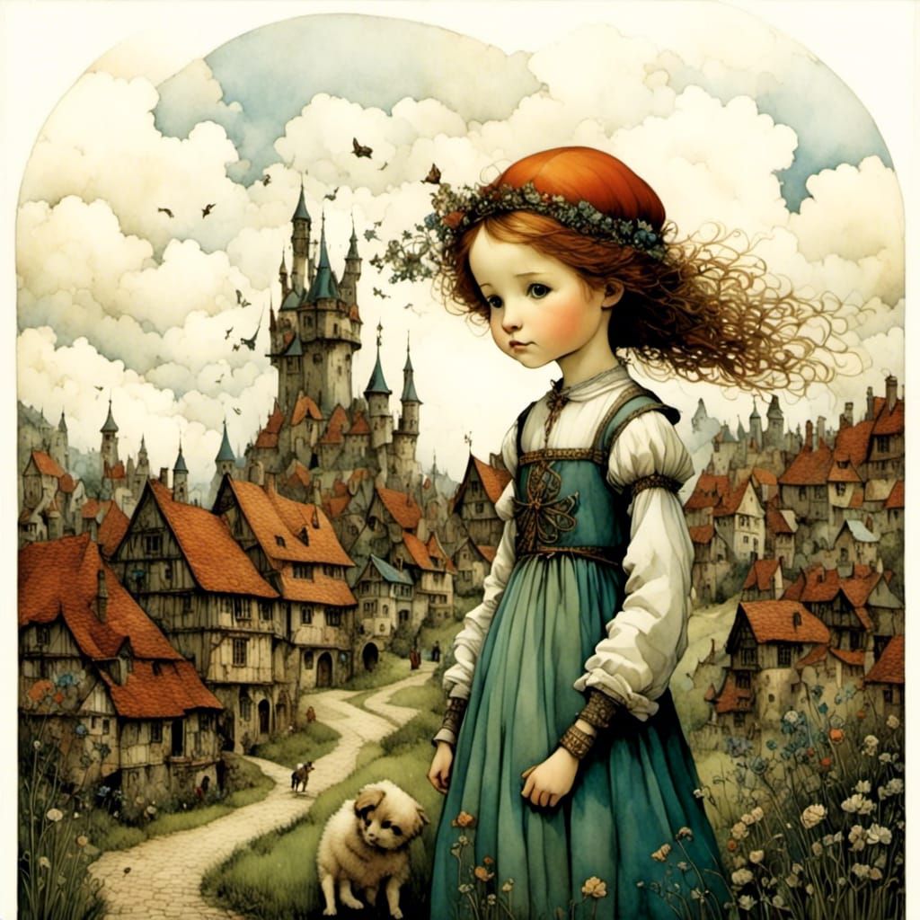 Whimsical Medieval Town Illustration
