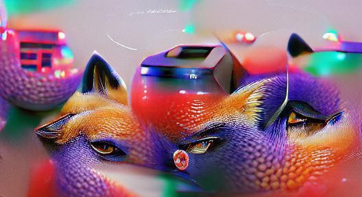 Synthwave Fox in Kinetic Pointillism Style