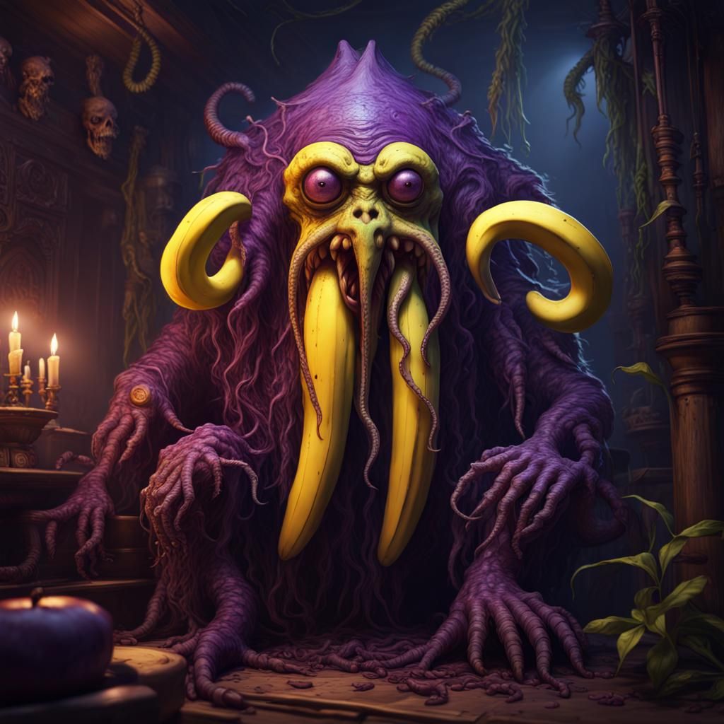 Lovecraftian Banana Monster in Dark Fantasy Style
