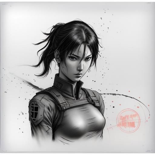 Detailed Female Soldier Pencil Sketch Splash Art