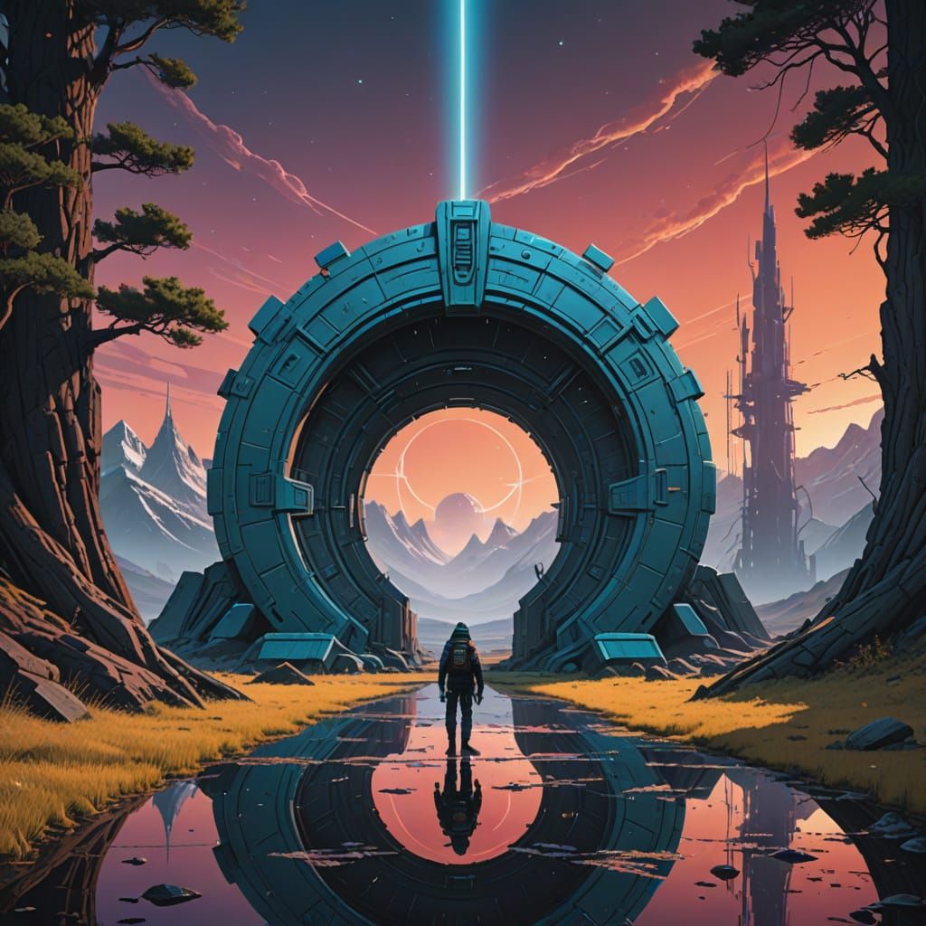 Ethereal Stargate Portal in Cyberpunk Aesthetic