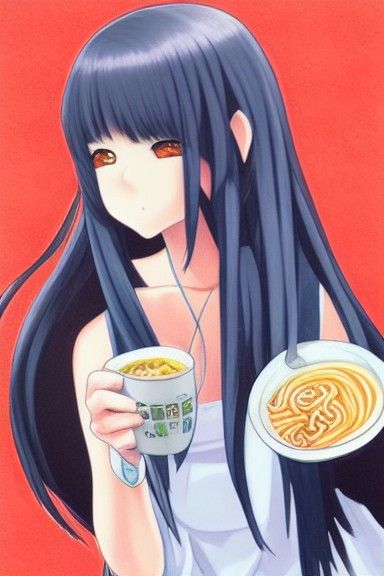 Anime Girl Eating Ramen: Hyperdetailed COPIC Art