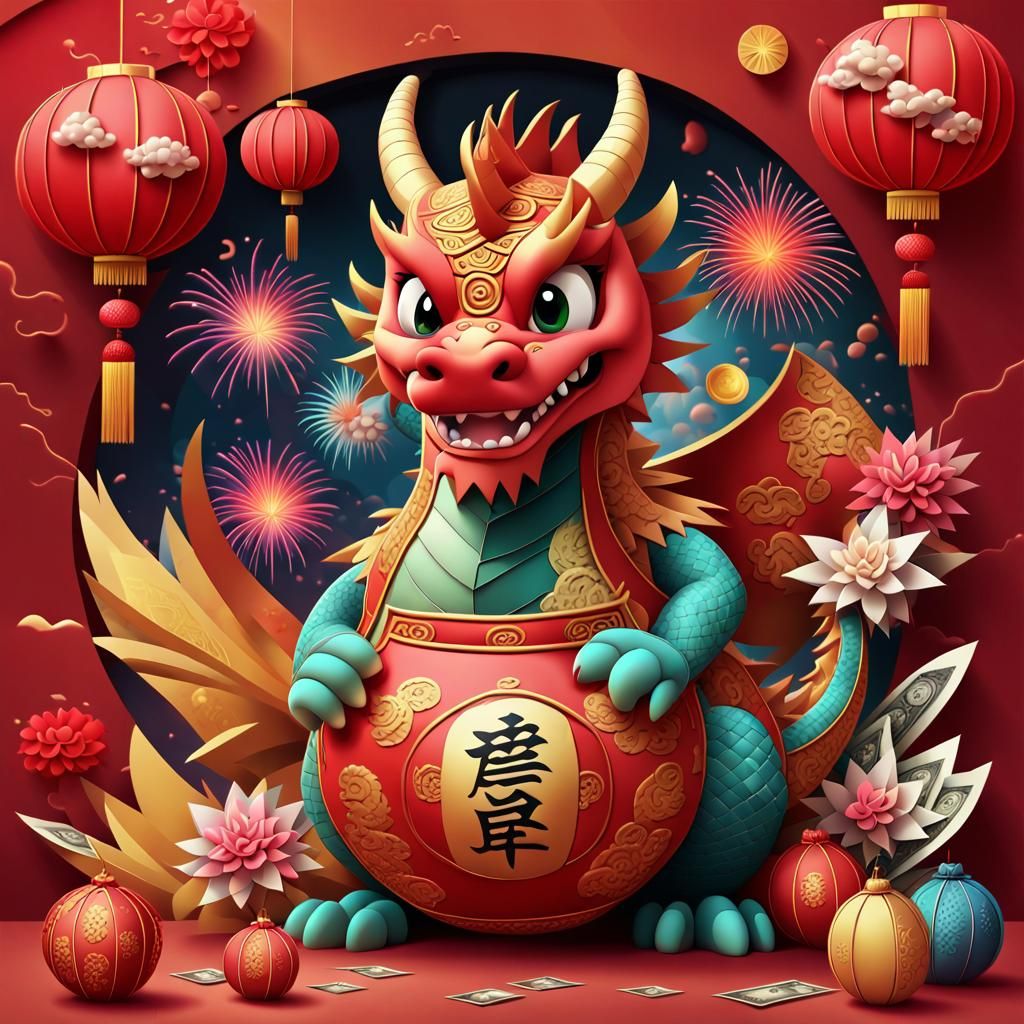 Adorable Dragon Celebrates Lunar New Year in Cubist Style