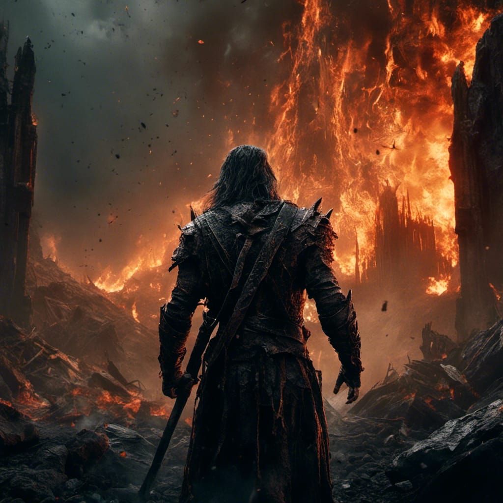 Talion at the Gates of Mordor: Gritty 3D Rendering
