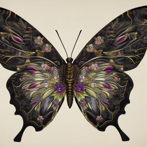 Skull Wing Butterfly in Floral Scene