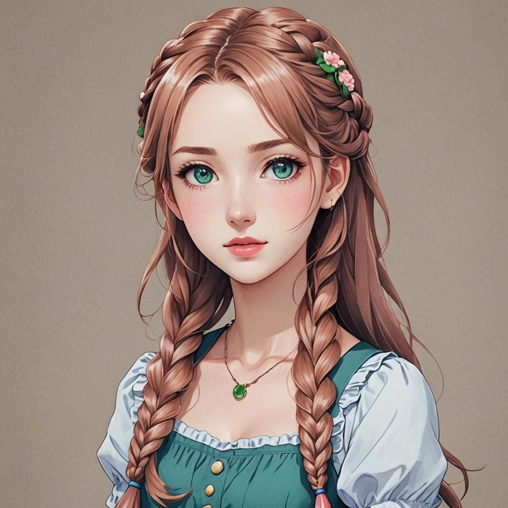 Anime Girl with Braid in Manga Style