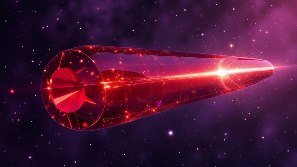 Sleek Red Diamond Glass Cylinder in Cosmic Swirls