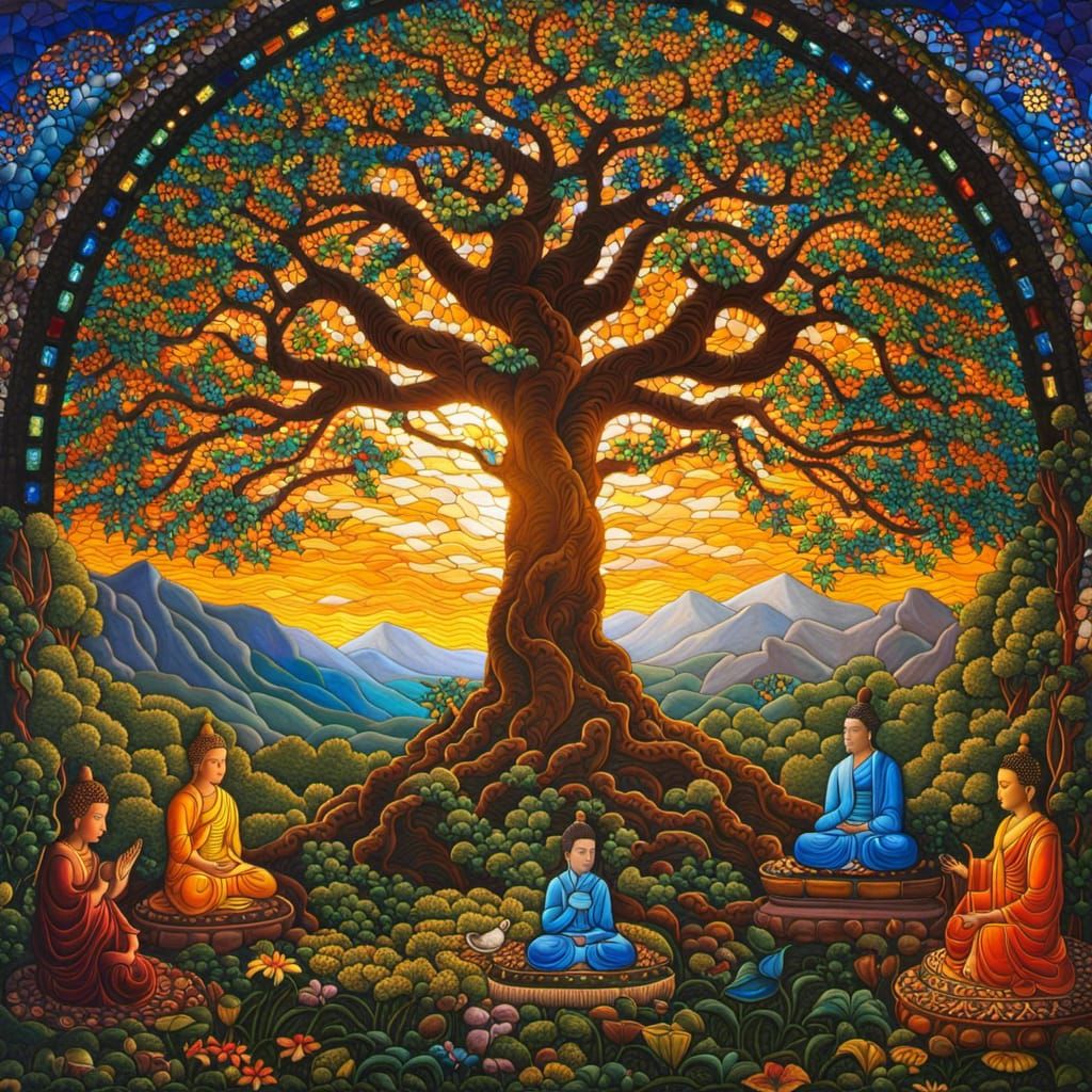 Buddha Teaching Pupils in Hypervivid Style