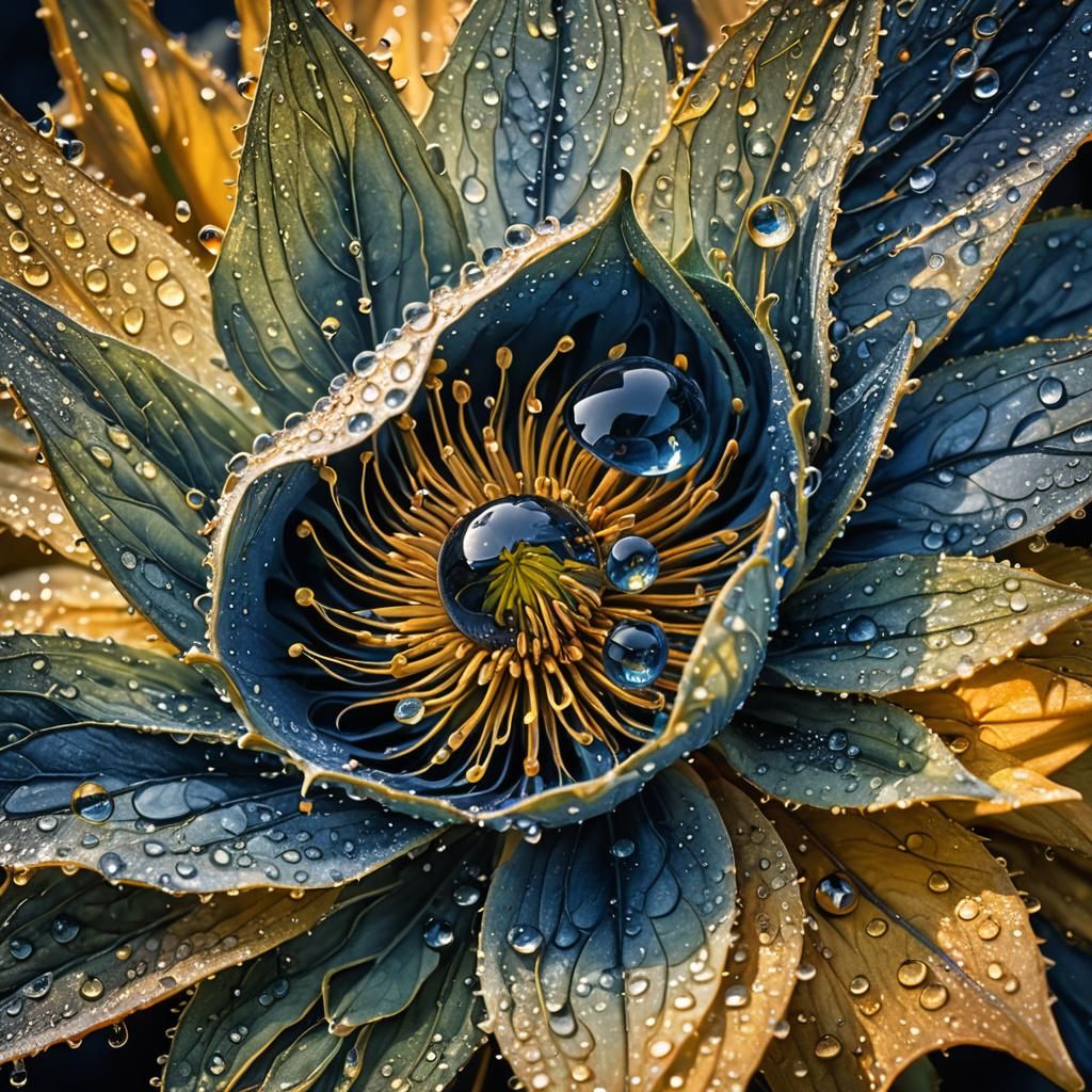 Dew Drops on Flower in Surreal Macro Photography
