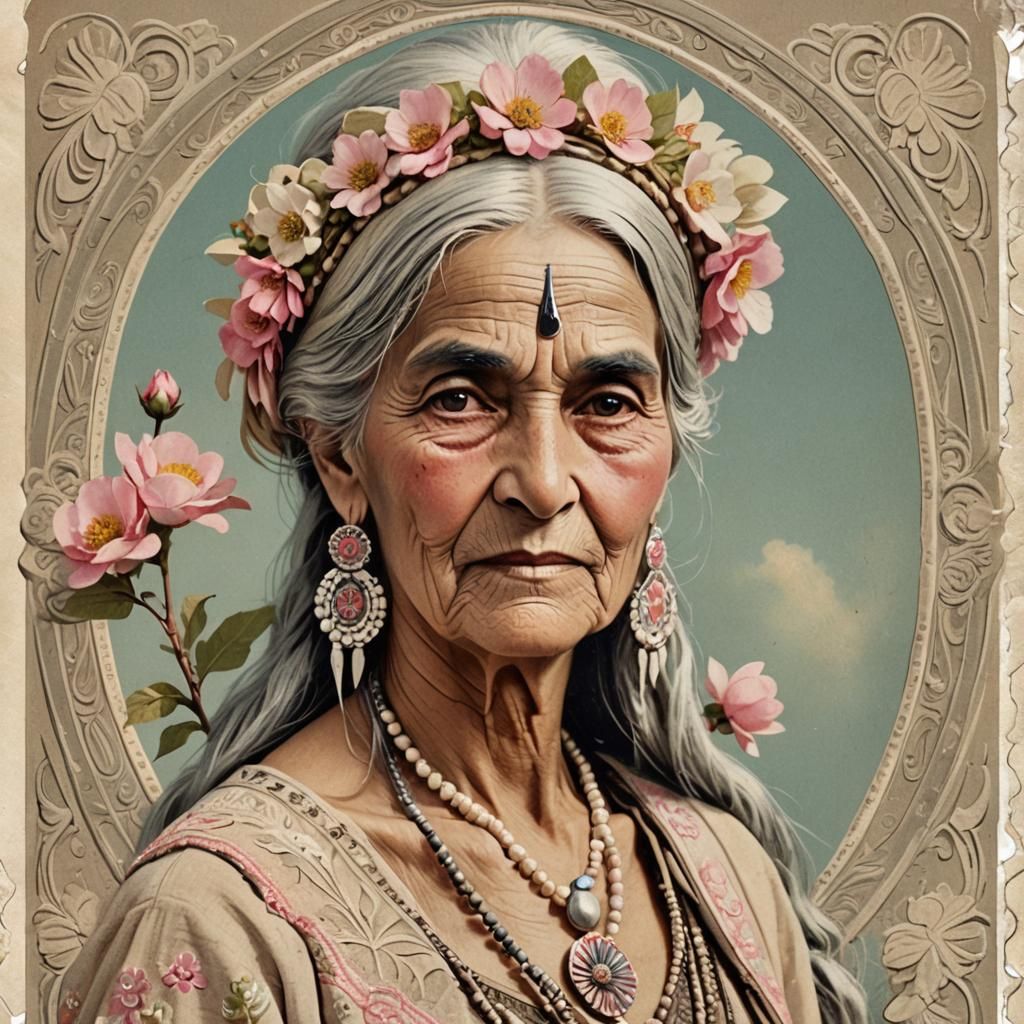 Vintage Art Nouveau Pin-up Squaw in Wheatfield