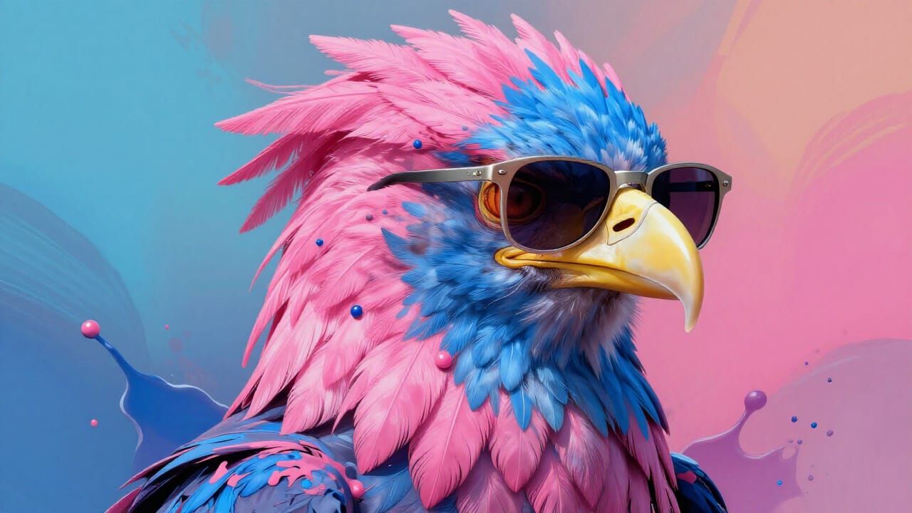 Hyperrealistic Eagle with Pink and Blue Punk Hair and Sungla...