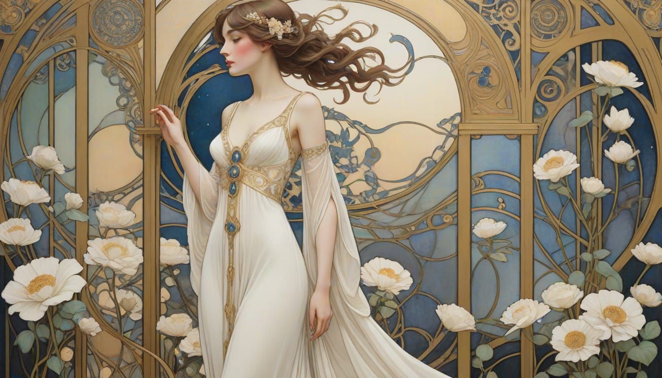 Elegant Woman in Art Nouveau-Inspired Setting