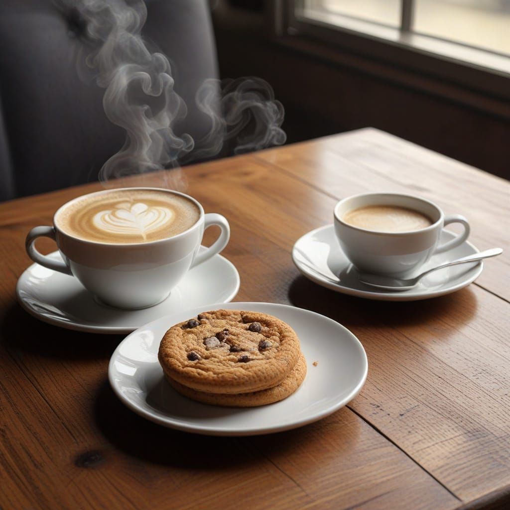 Cappuccino and Cookie on Wooden Table