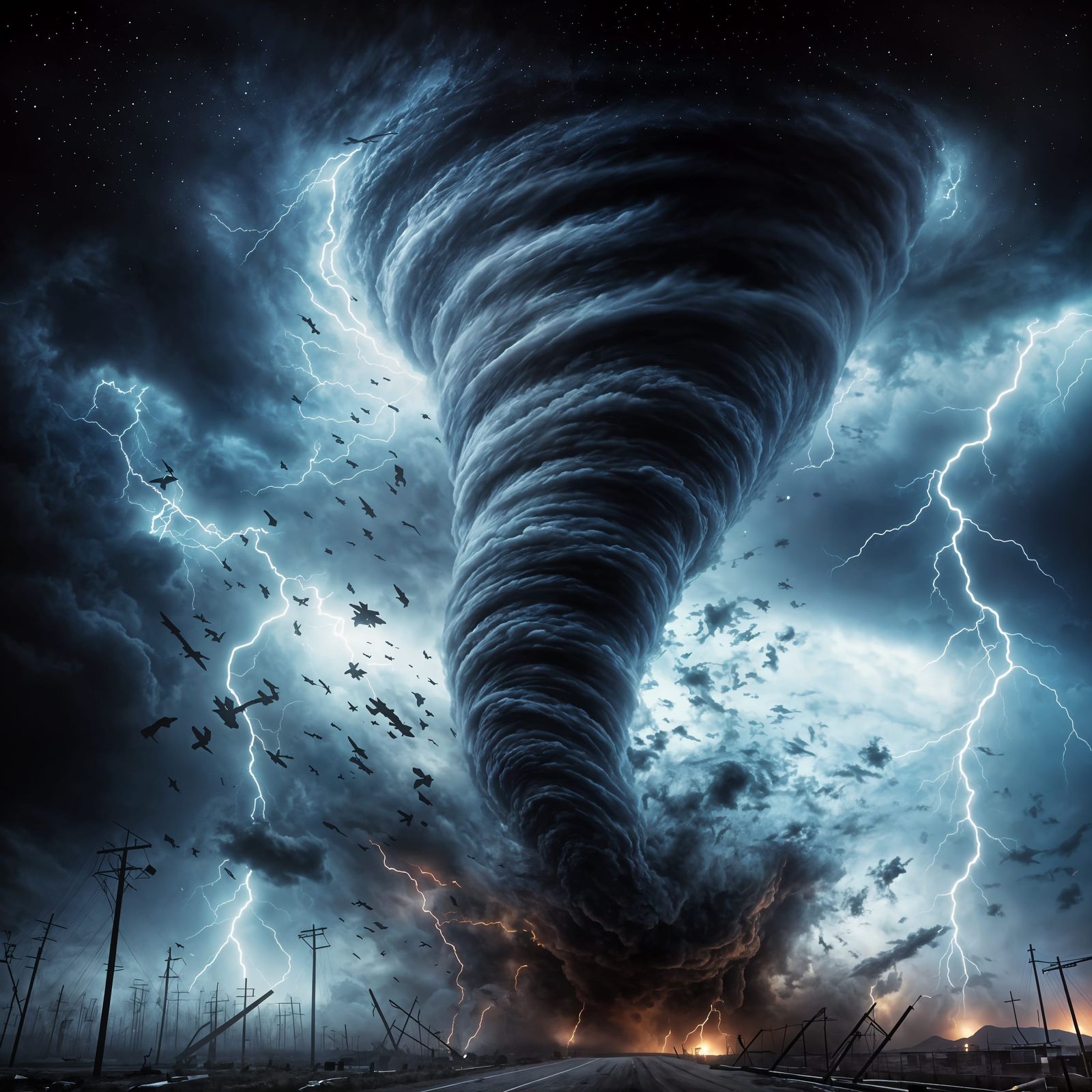 Tornado of Unrelenting Fury in Dark Stormy Skies