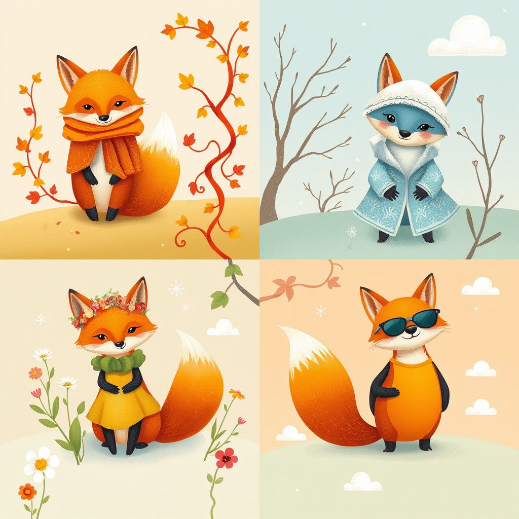 Fox Embodies Four Seasons in Dreamlike Landscape