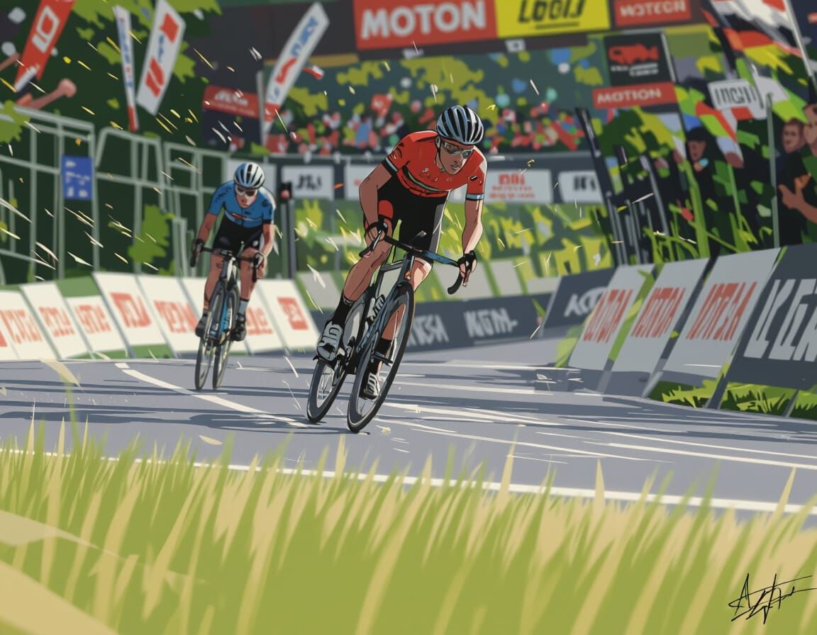 Dynamic Cyclist Racing in Graphic Novel Style