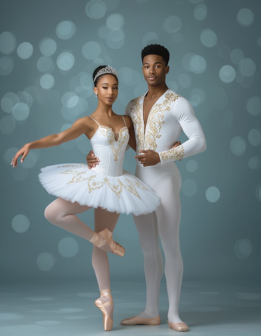 Elegant African American Ballet Dancers in Dreamlike Pose