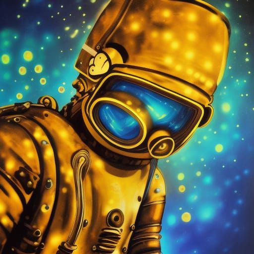 Ethereal Diver in Bioluminescent Underwater Scene