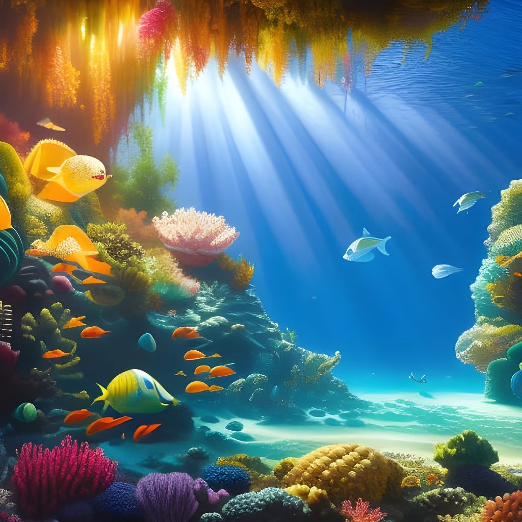 Vibrant Underwater Kingdom with Sunken Temple