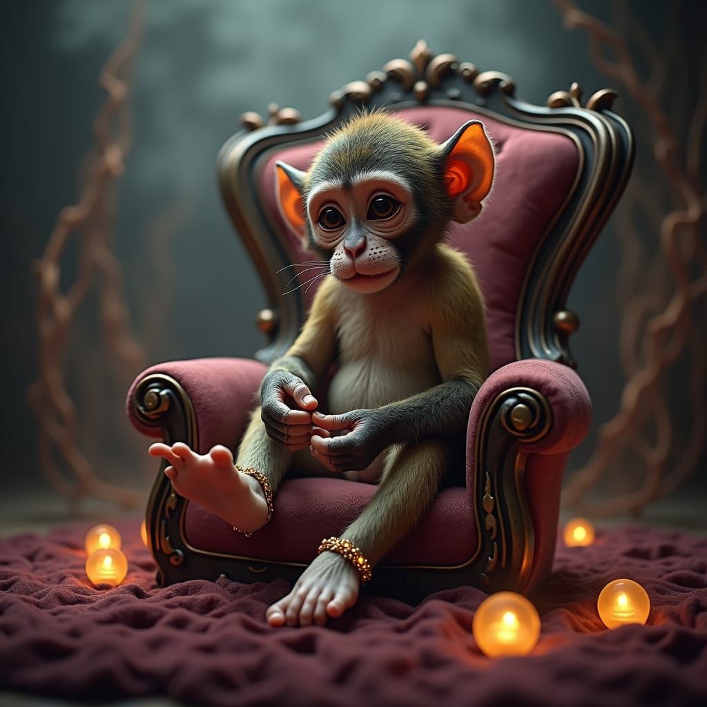 Leopard Monkey Pedicure in Dark Fantasy Style