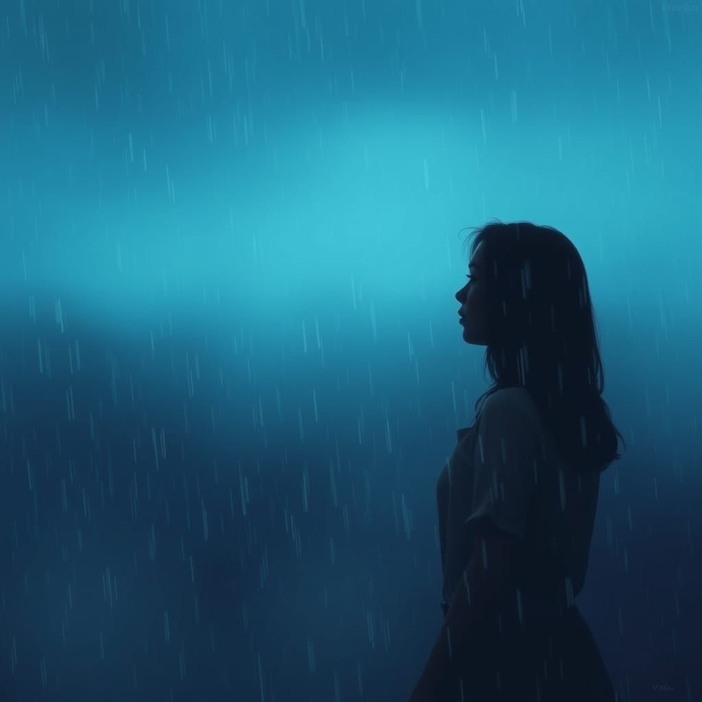 Woman in Rain: Ethereal Landscape in Rothko and Miyazaki Sty...