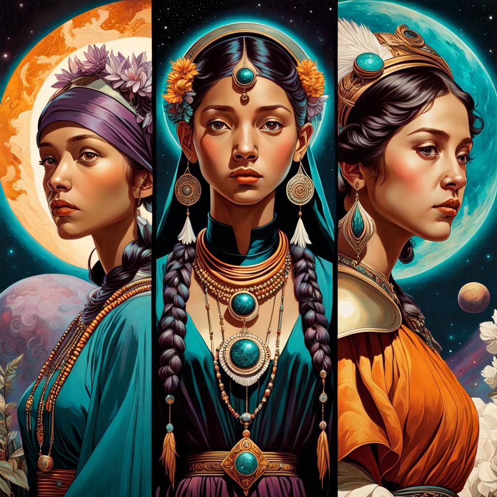 Native American Triptych with Galactic Background