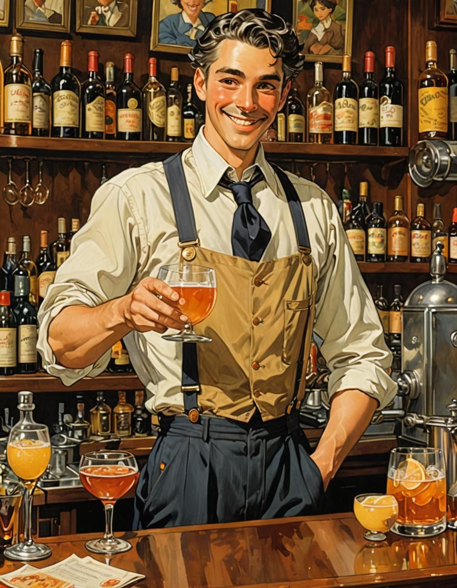 Anime Bartender in Studio Ghibli Style